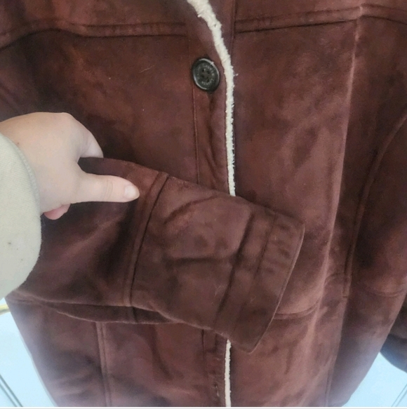 Lauren Ralph Lauren Vintage Sherpa Lined Brown Suede Coat Faux Size XL Winter - Picture 5 of 7